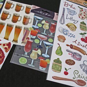 Creative Memories/Imaginations Stickers, Food, Baking, Pizza, Martinis, Beer.
